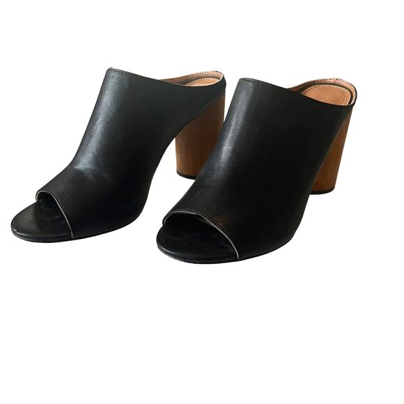 Urban Outfitters Black Open Toe Wooden Chunky Slide Sandals Heels Size 9 - Picture 6 of 11